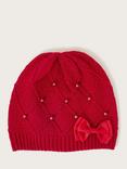 Monsoon Kids' Pearly Knit Beanie Hat, Red