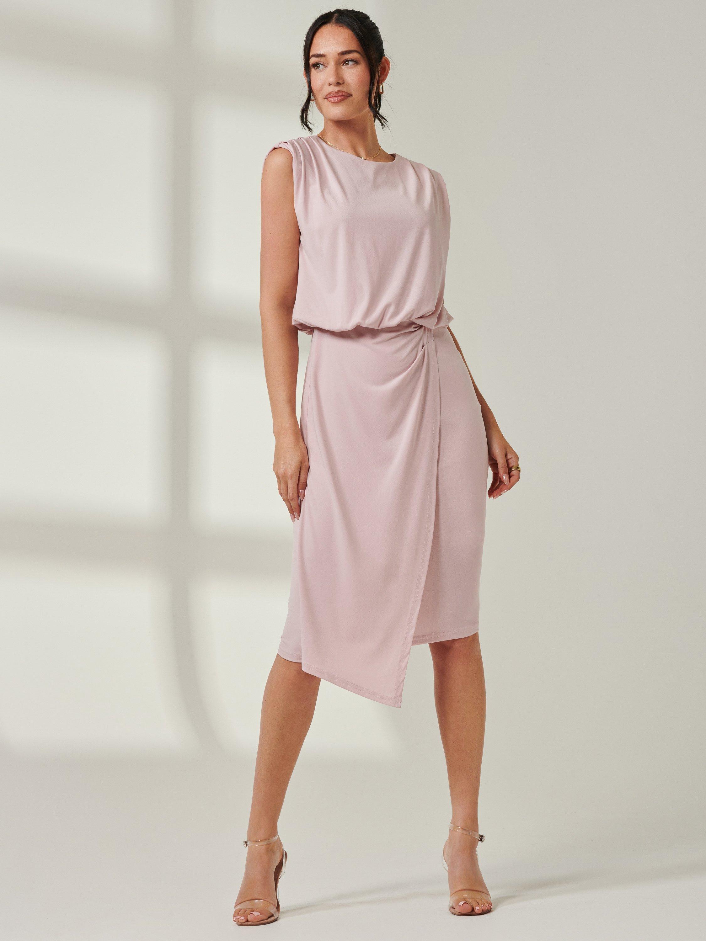 Jolie Moi Tiered Draped Pencil Dress, Light Pink