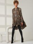 Jolie Moi Metallic Dot Asymmetric Hem Shirt, Brown/Multi