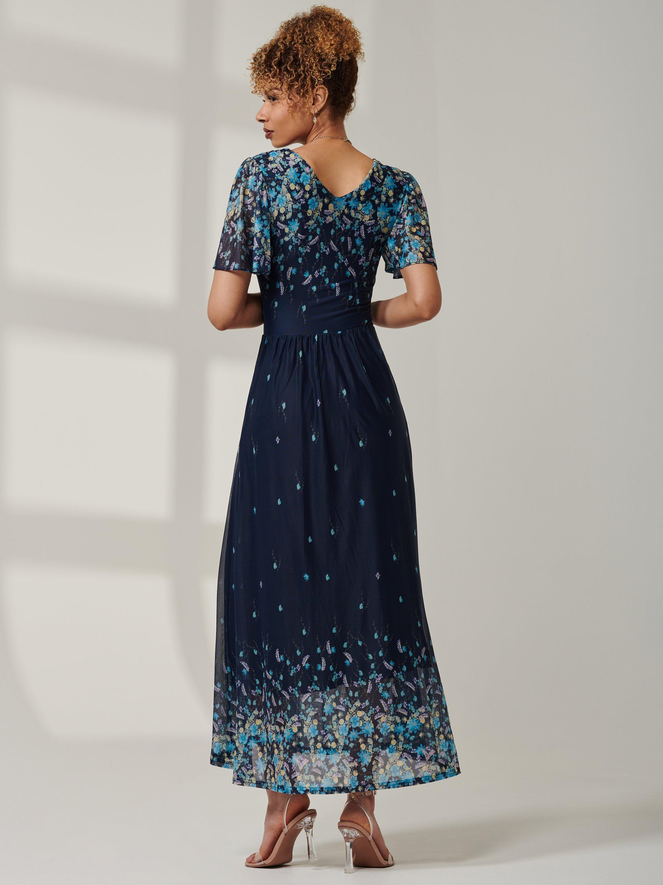 Product image 2 of 6, which shows Jolie Moi Mirrored Floral Mesh Maxi Dress, Blue/Multi, 8