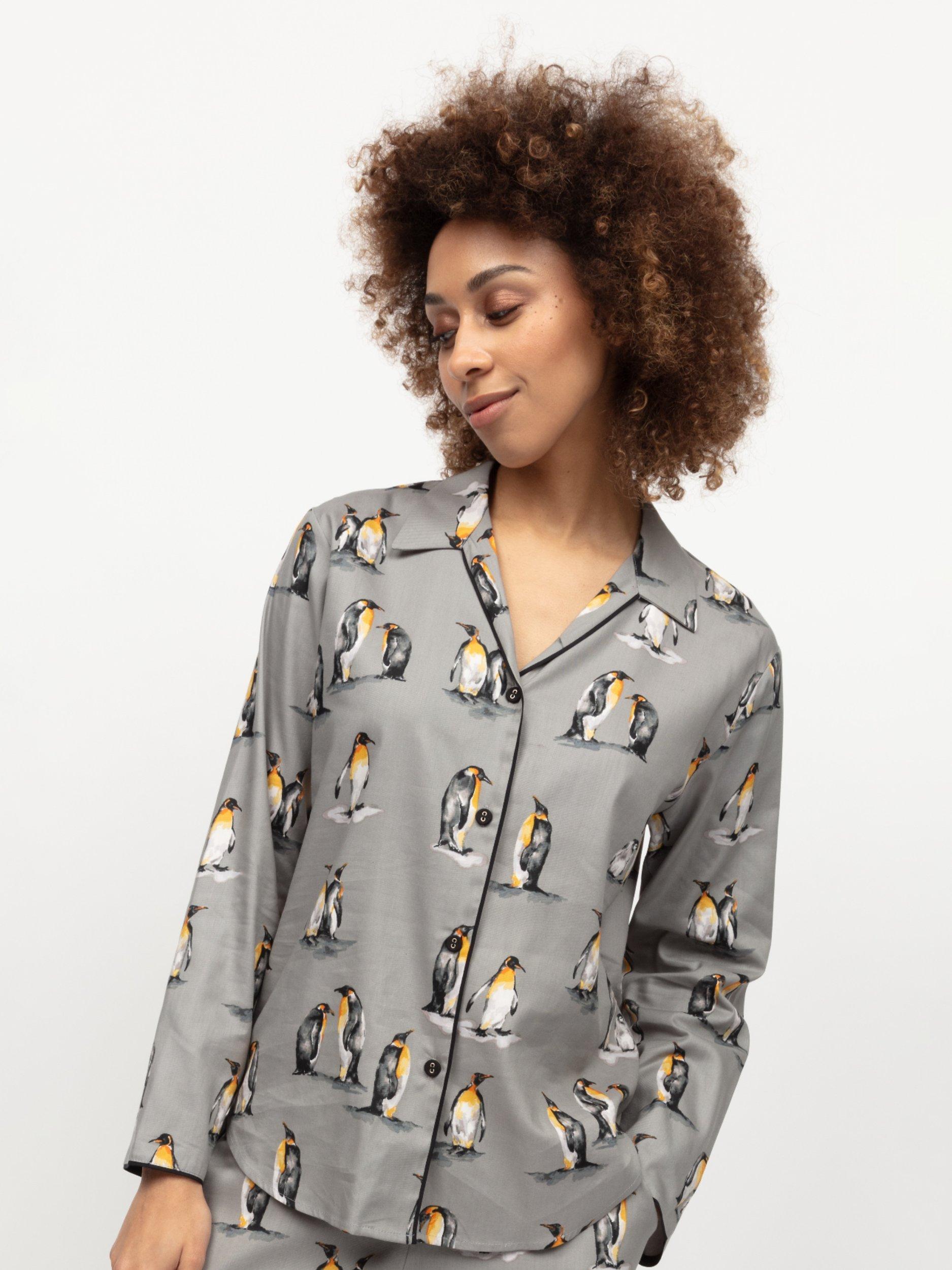 Product image 2 of 4, which shows Cyberjammies Parker Penguin Pyjama Top, Grey, 6