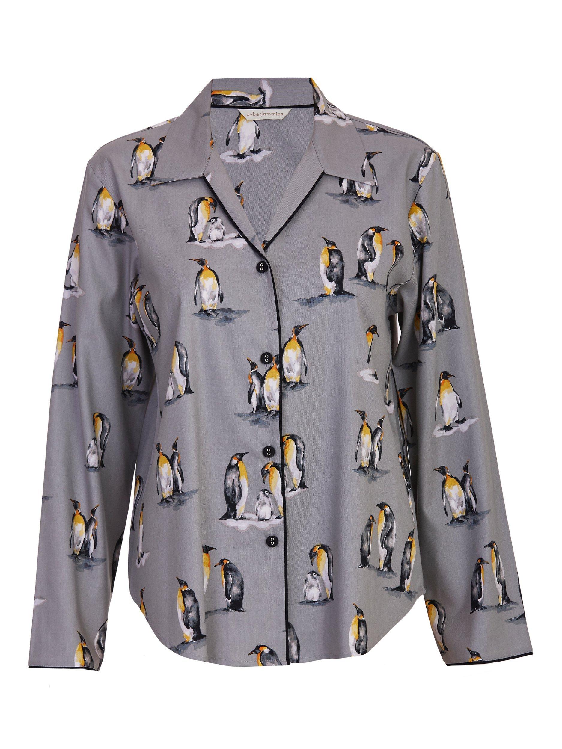 Product image 4 of 4, which shows Cyberjammies Parker Penguin Pyjama Top, Grey, 6