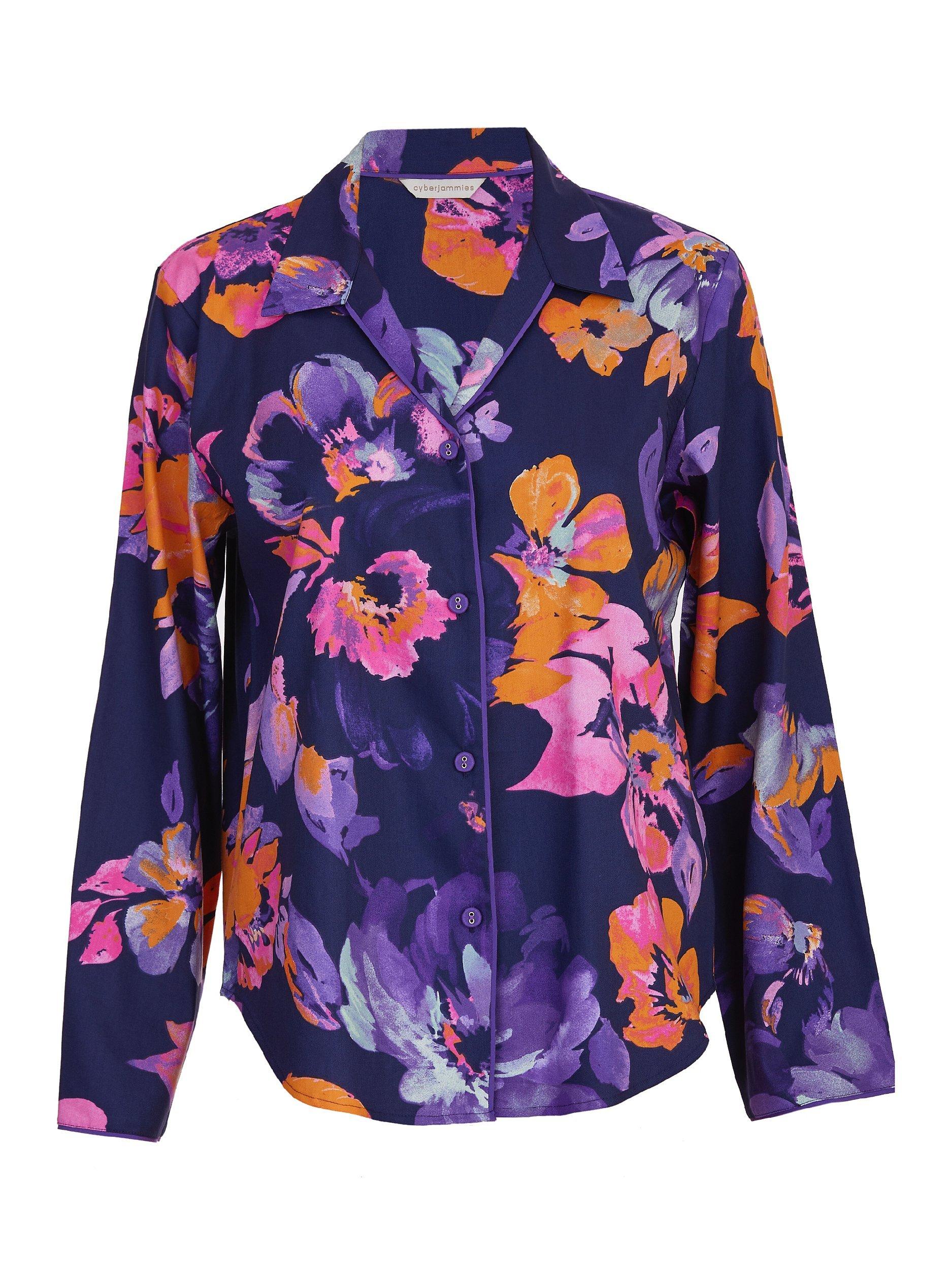 Product image 4 of 4, which shows Cyberjammies Edie Floral Long Sleeve Pyjama Top, Navy, 8