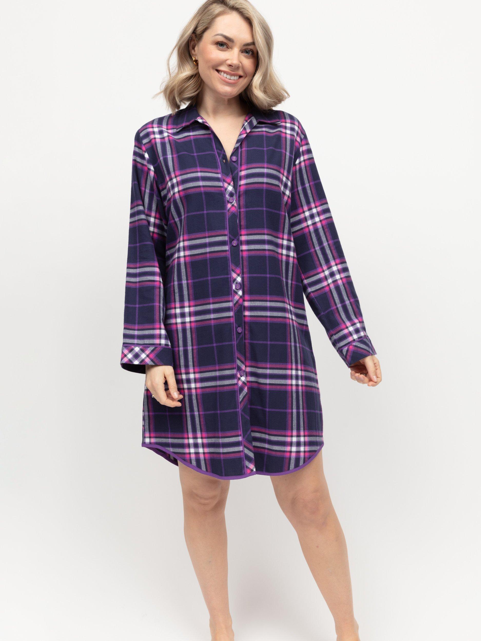 Product image 2 of 4, which shows Cyberjammies Edie Check Nightshirt, Navy, 6