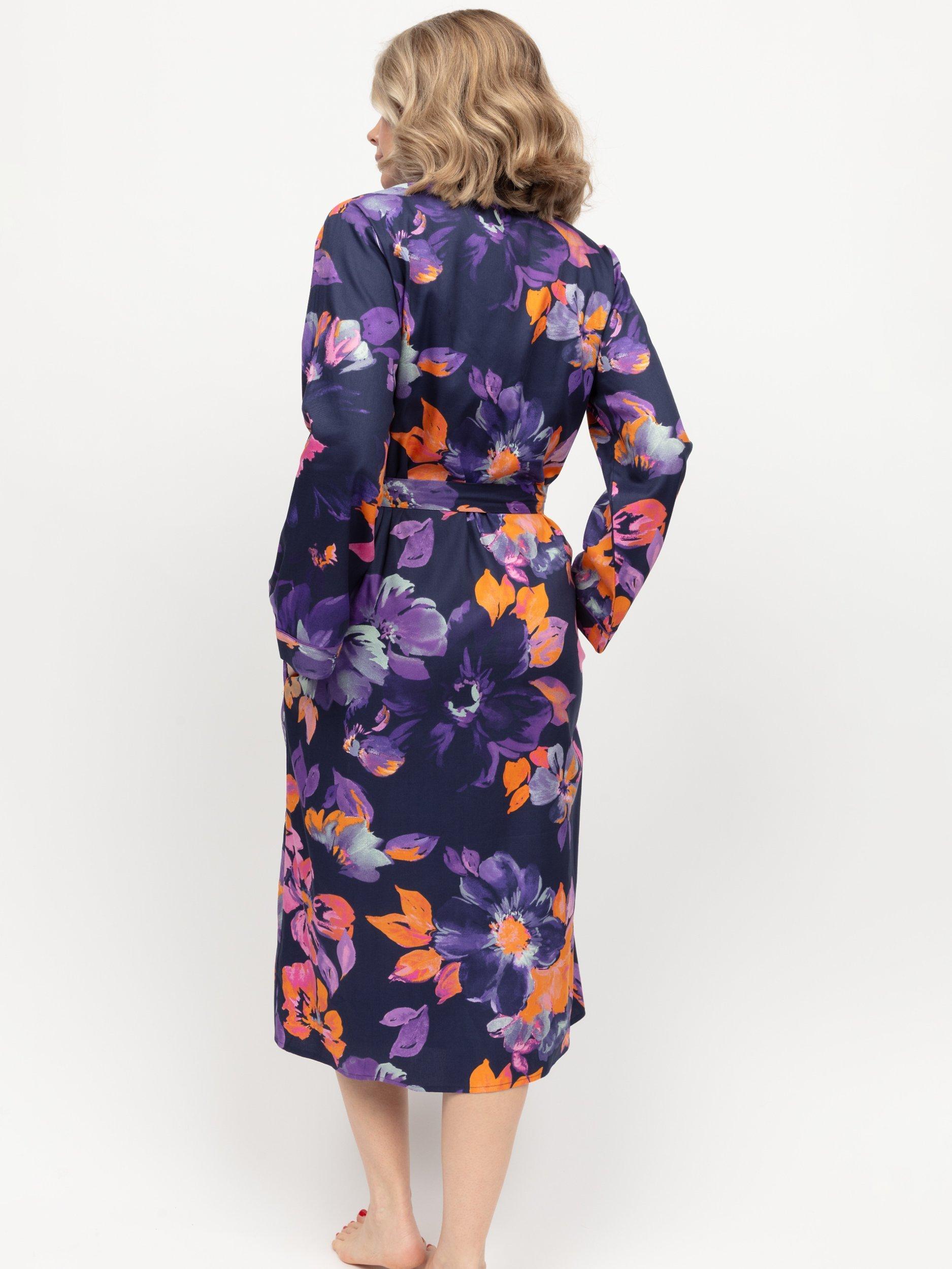 Product image 3 of 4, which shows Cyberjammies Edie Floral Long Dressing Gown, Navy, 6
