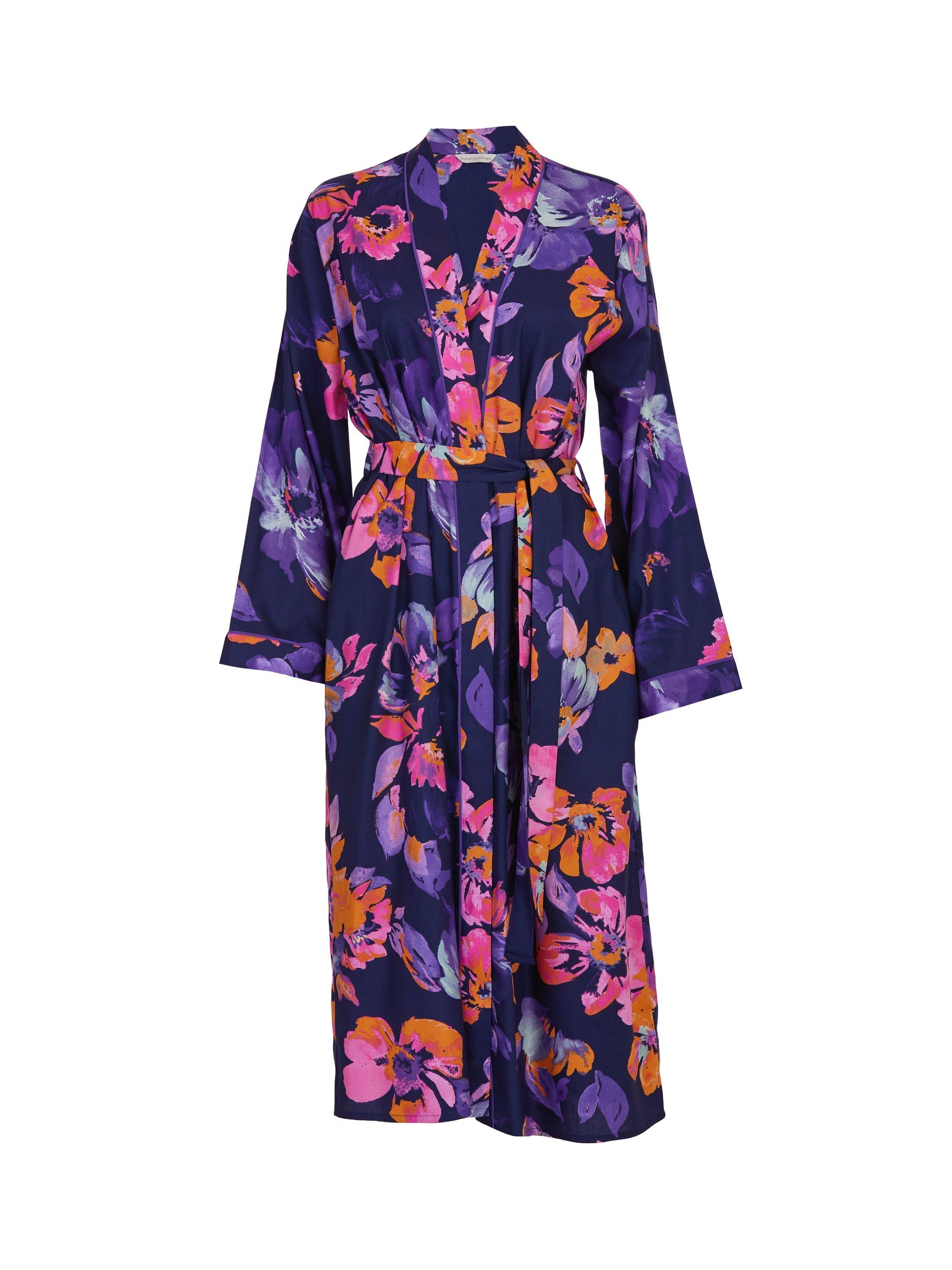 Product image 4 of 4, which shows Cyberjammies Edie Floral Long Dressing Gown, Navy, 6