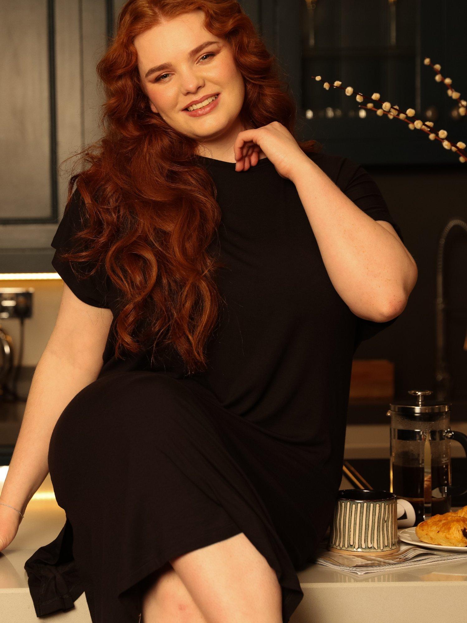 Product image 1 of 4, which shows Cyberjammies Jersey Cap Sleeve Nightdress, Black, 6