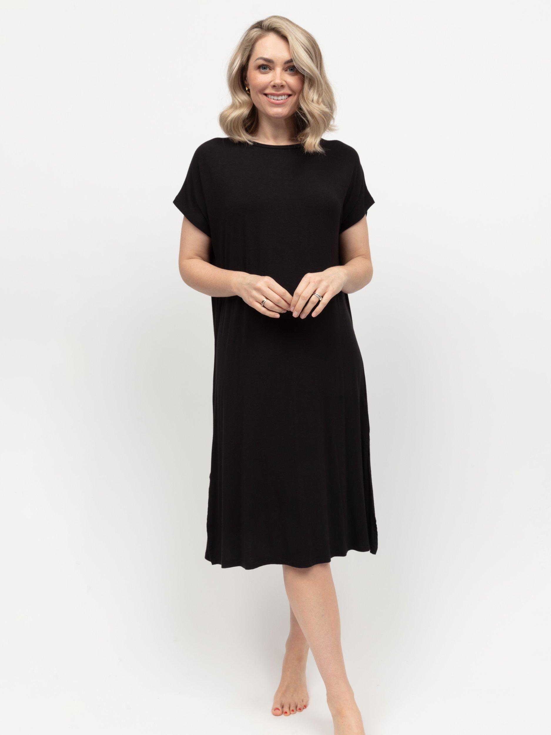 Product image 2 of 4, which shows Cyberjammies Jersey Cap Sleeve Nightdress, Black, 6