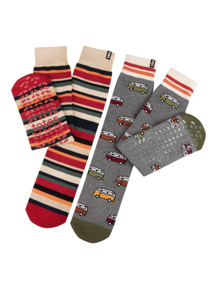 totes Men's Original Slipper Socks, Pack of 2, Grey/Multi