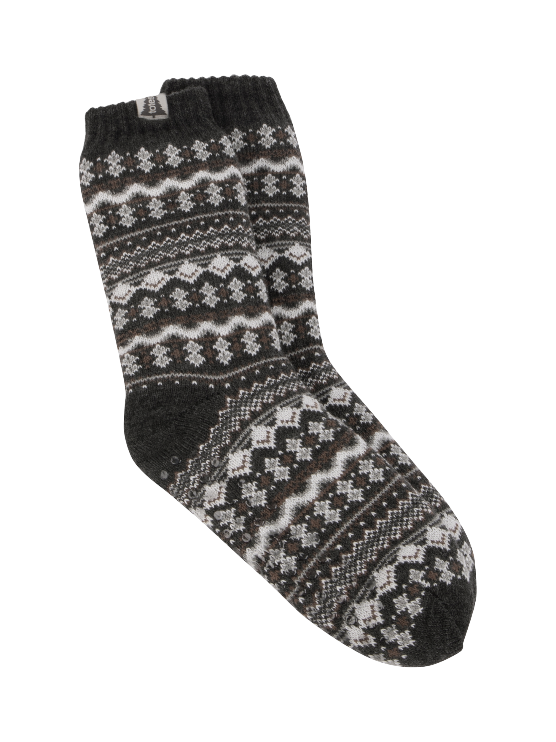 Product image 1 of 5, which shows totes Men's Sherpa Lined Fair Isle Slipper Socks, Multi