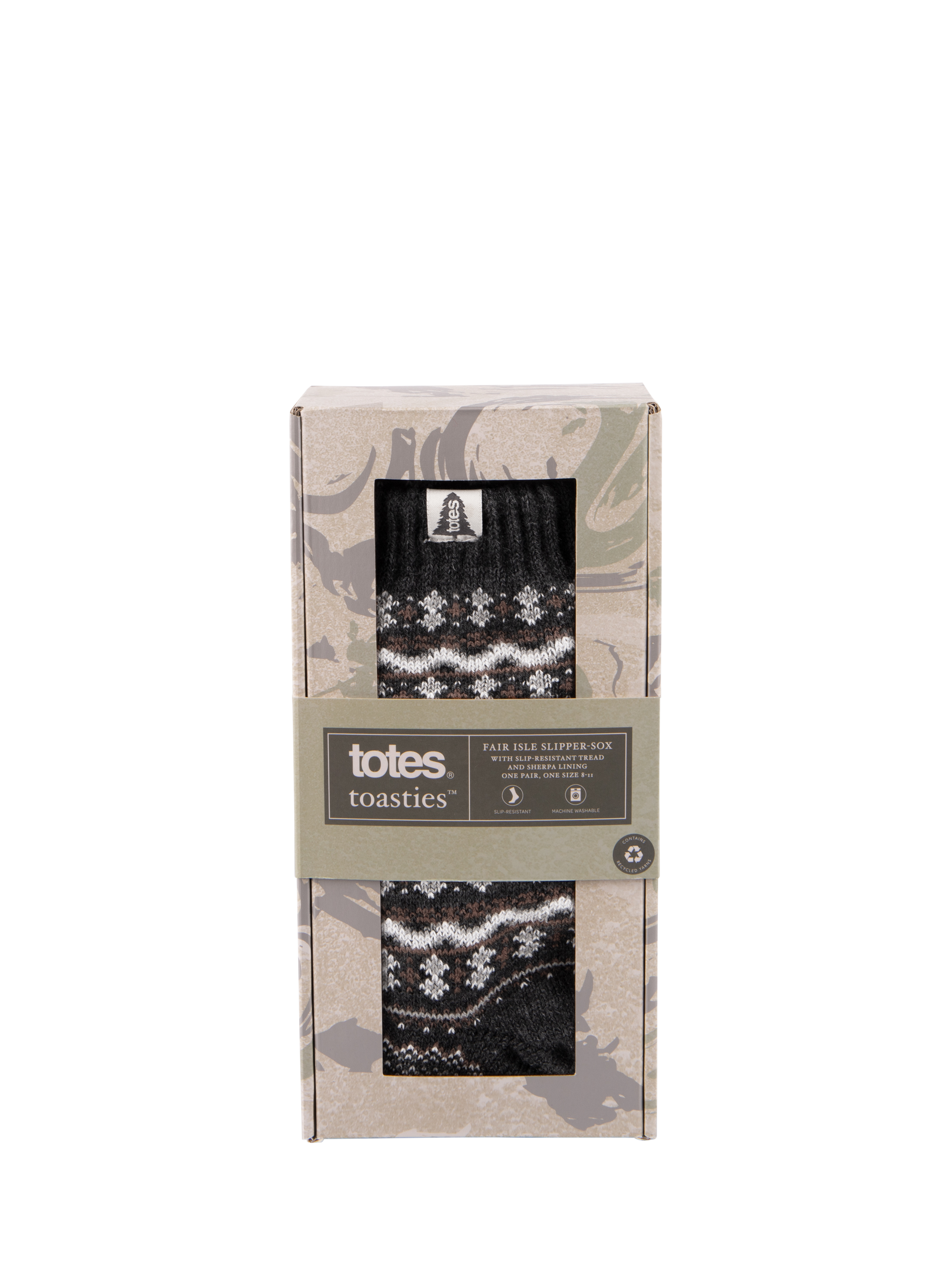 Product image 5 of 5, which shows totes Men's Sherpa Lined Fair Isle Slipper Socks, Multi