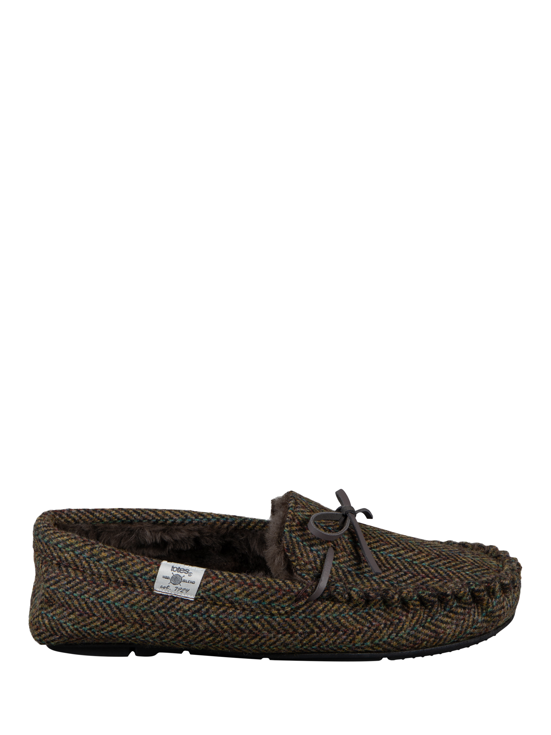 Product image 1 of 8, which shows totes Woven Wool Moccasin Slippers, Brown, S
