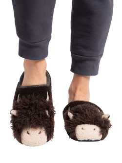 totes Highland Cow Mule Slippers, Brown - view 2, Brown
