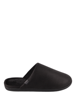 totes Isotoner Men's Square Pattern Smart Mule Slippers, Black, Black