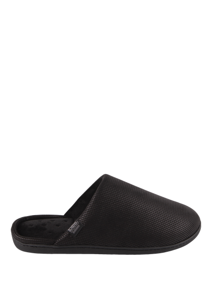 totes Isotoner Men's Square Pattern Smart Mule Slippers, Black, Black