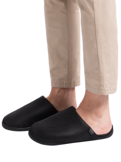 totes Isotoner Men's Square Pattern Smart Mule Slippers, Black - view 2, Black