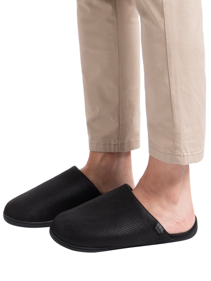 totes Isotoner Men's Square Pattern Smart Mule Slippers, Black - view 2, Black