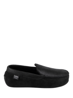 totes Isotoner Men's Square Pattern Smart Moccasin Slippers, Black