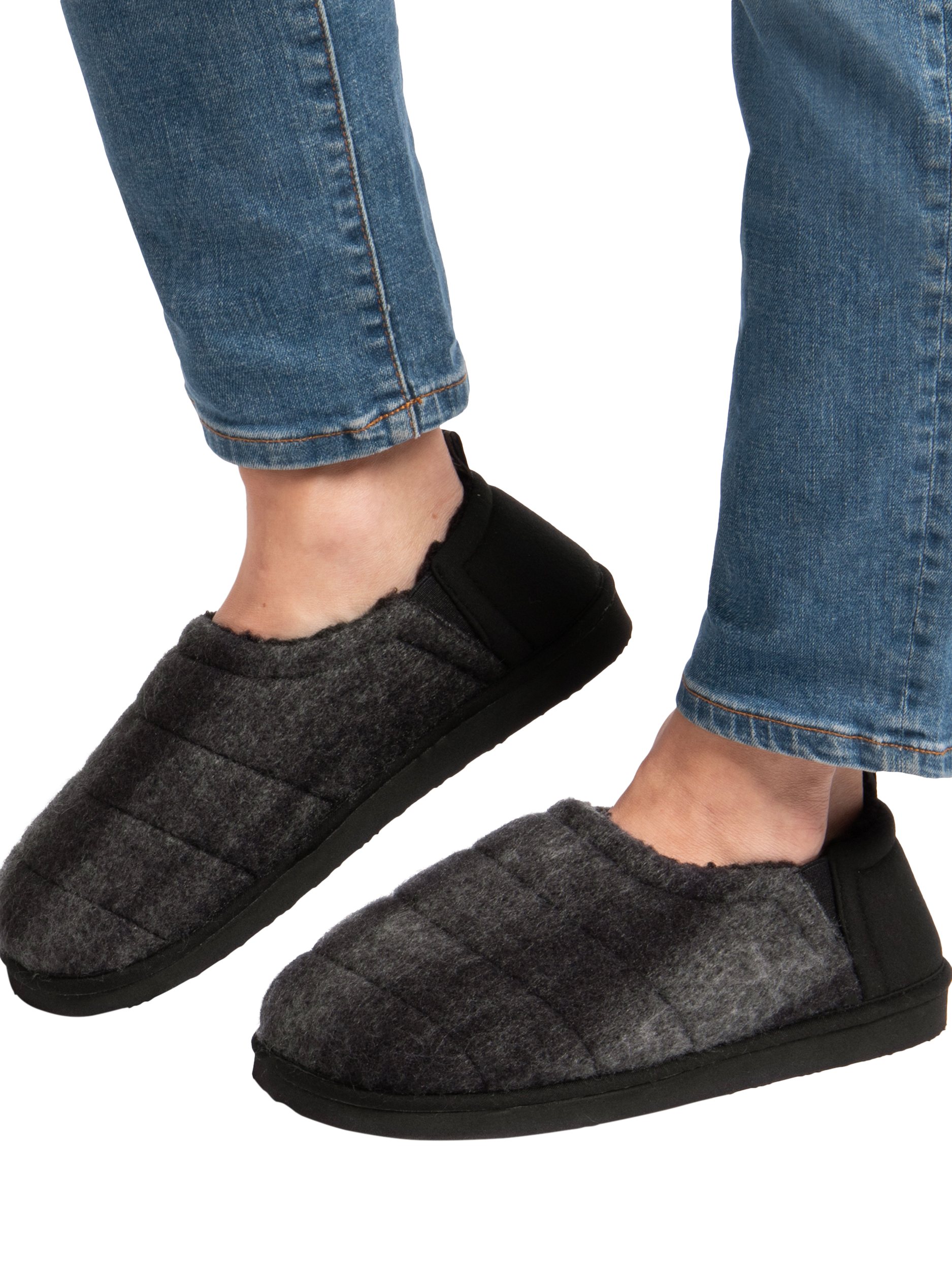 Product image 2 of 8, which shows totes Men's Quilted Full Back Slippers, Black/Grey, 8