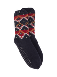totes Men's Sherpa Lined Multi Fair Isle Slipper Socks, Navy/Multi