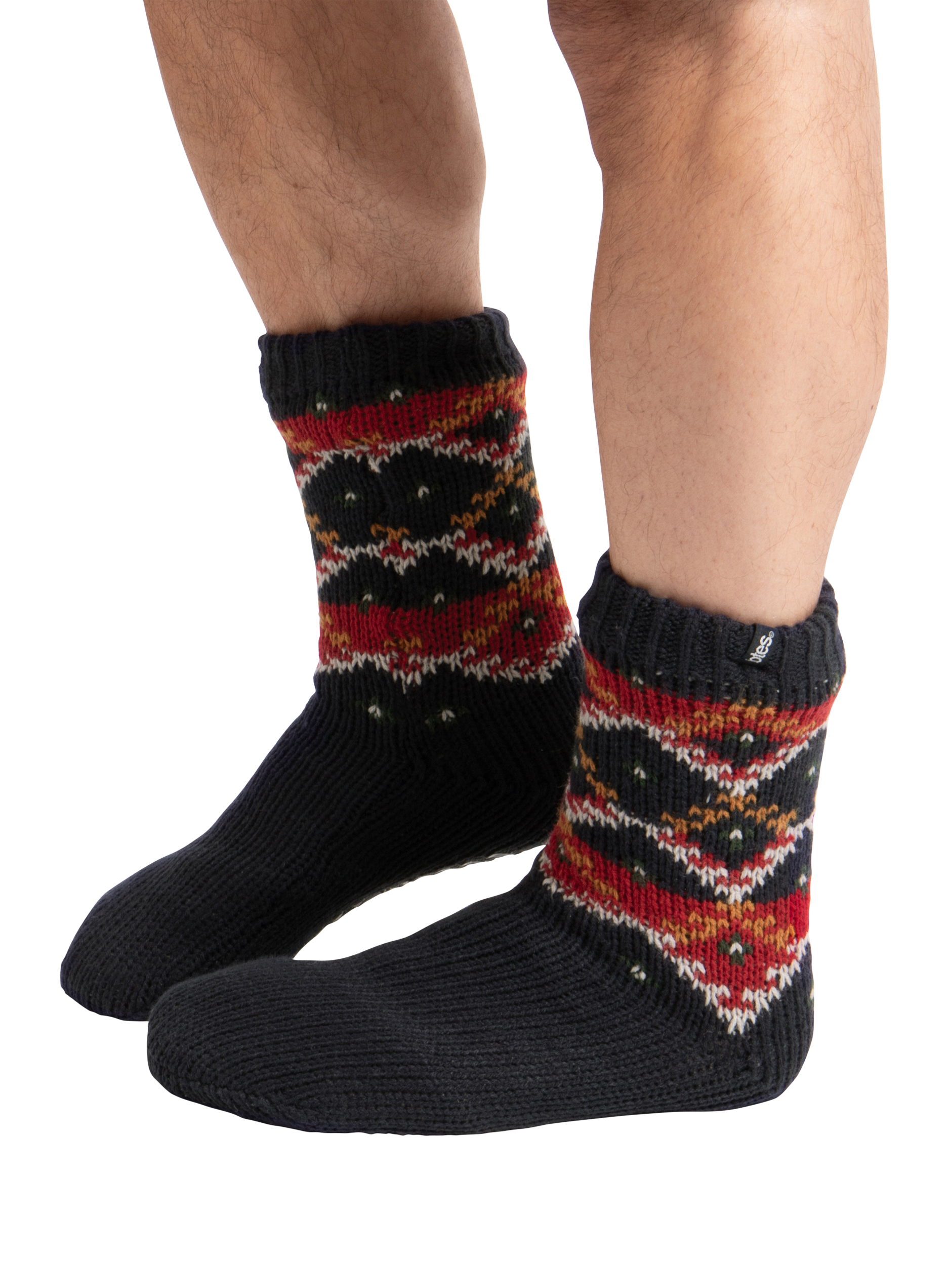 Product image 2 of 5, which shows totes Men's Sherpa Lined Multi Fair Isle Slipper Socks, Navy/Multi