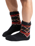 totes Men's Sherpa Lined Multi Fair Isle Slipper Socks, Navy/Multi