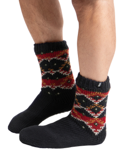 totes Men's Sherpa Lined Multi Fair Isle Slipper Socks, Navy/Multi - view 2, Navy/Multi