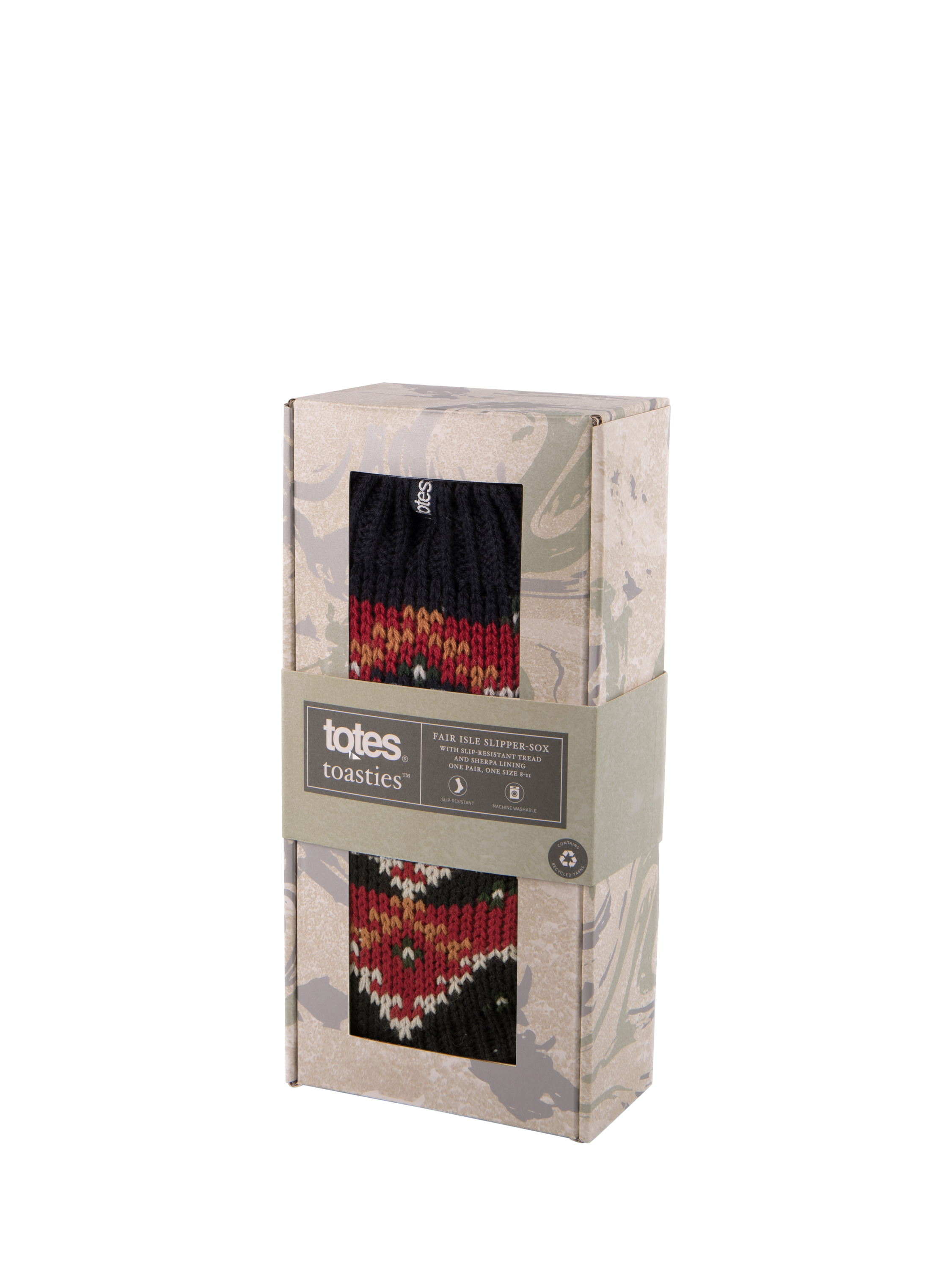 Product image 4 of 5, which shows totes Men's Sherpa Lined Multi Fair Isle Slipper Socks, Navy/Multi