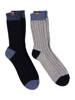 totes Chunky Wool Blend Thermal Socks, Pack of 2, Navy/Grey, Navy/Grey