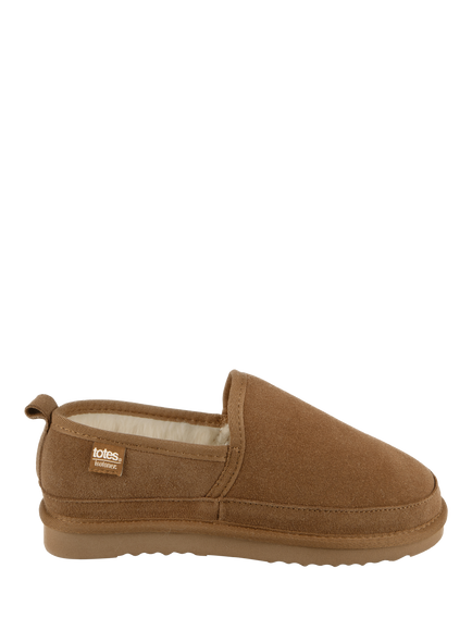 totes Isotoner Men's Real Suede Full Back Slippers , Tan, Tan
