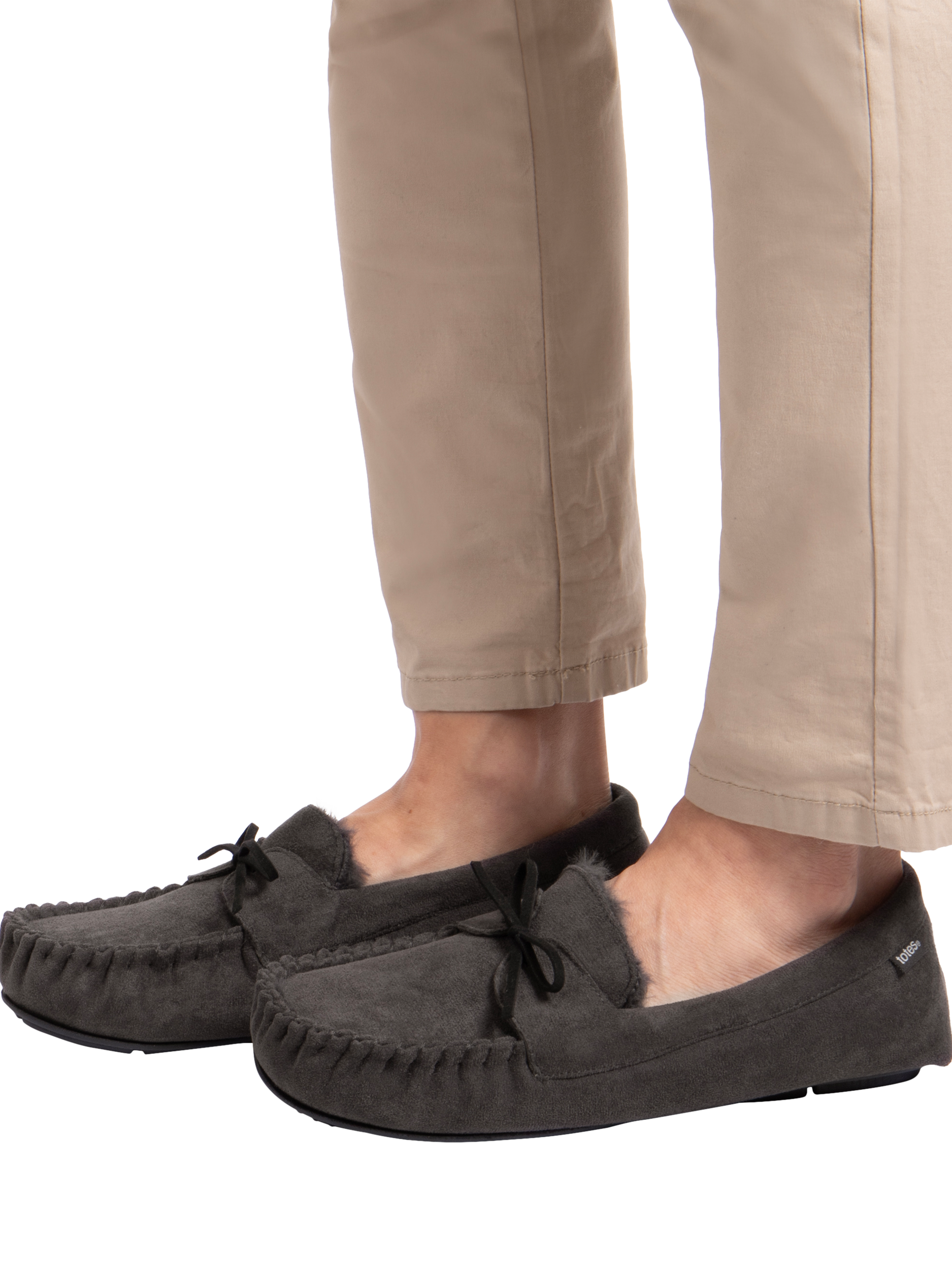 Product image 2 of 8, which shows totes Suede Moc Slippers, Grey, S