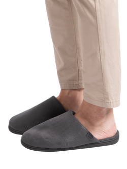 totes Isotoner Men's Square Pattern Smart Mule Slippers, Grey - view 2, Grey