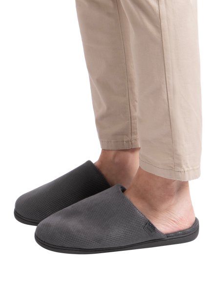 totes Isotoner Men's Square Pattern Smart Mule Slippers, Grey - view 2, Grey