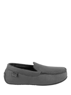 totes Isotoner Men's Square Pattern Smart Moccasin Slippers, Grey