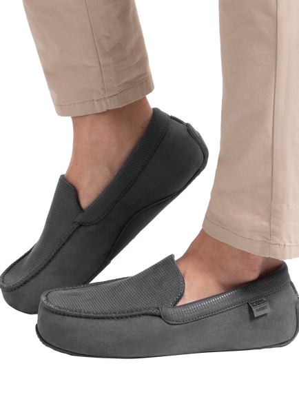 totes Isotoner Men's Square Pattern Smart Moccasin Slippers - view 2, Grey