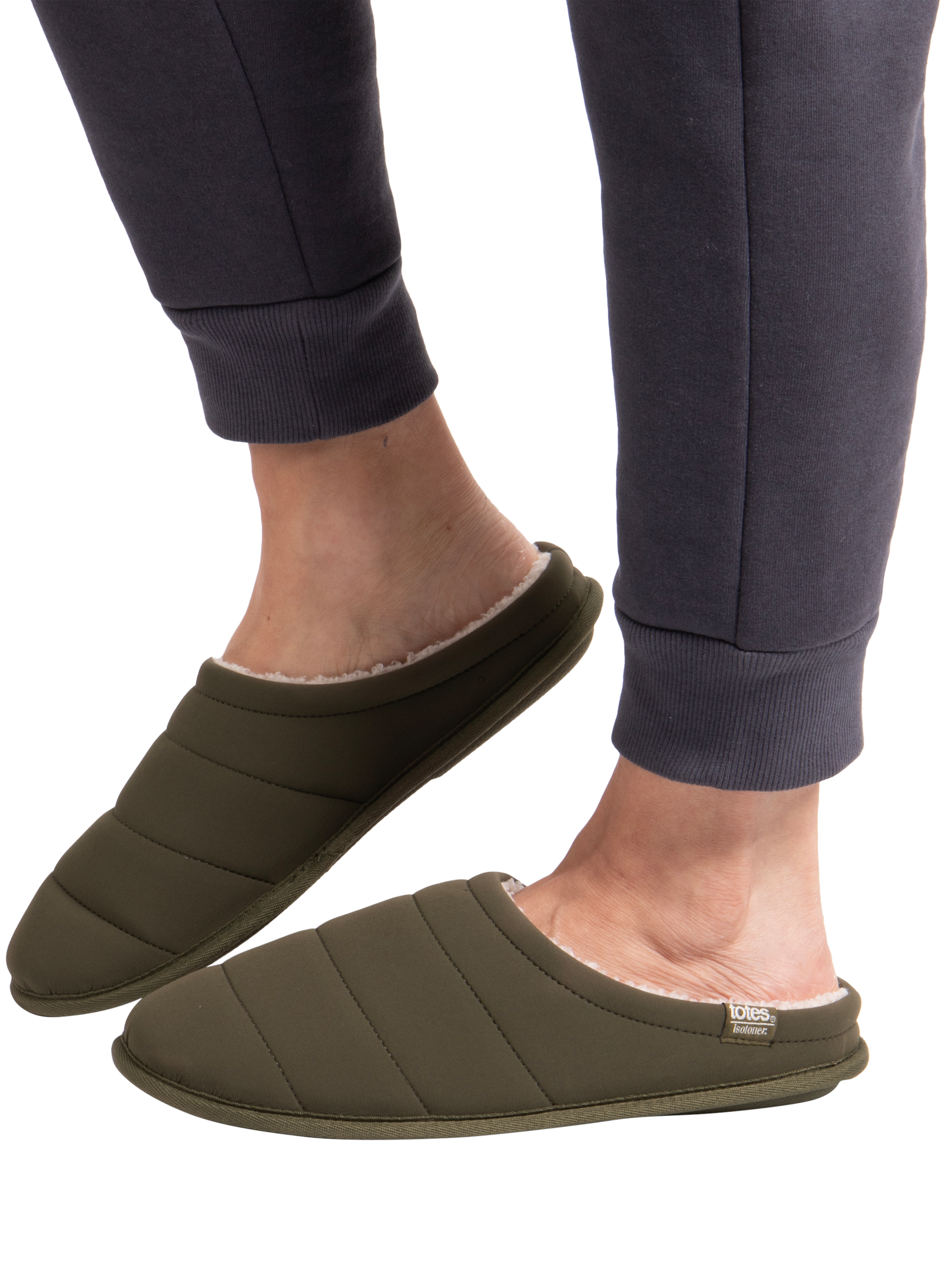 Product image 2 of 7, which shows totes Sport Quilted Mule Slippers, Khaki, 8