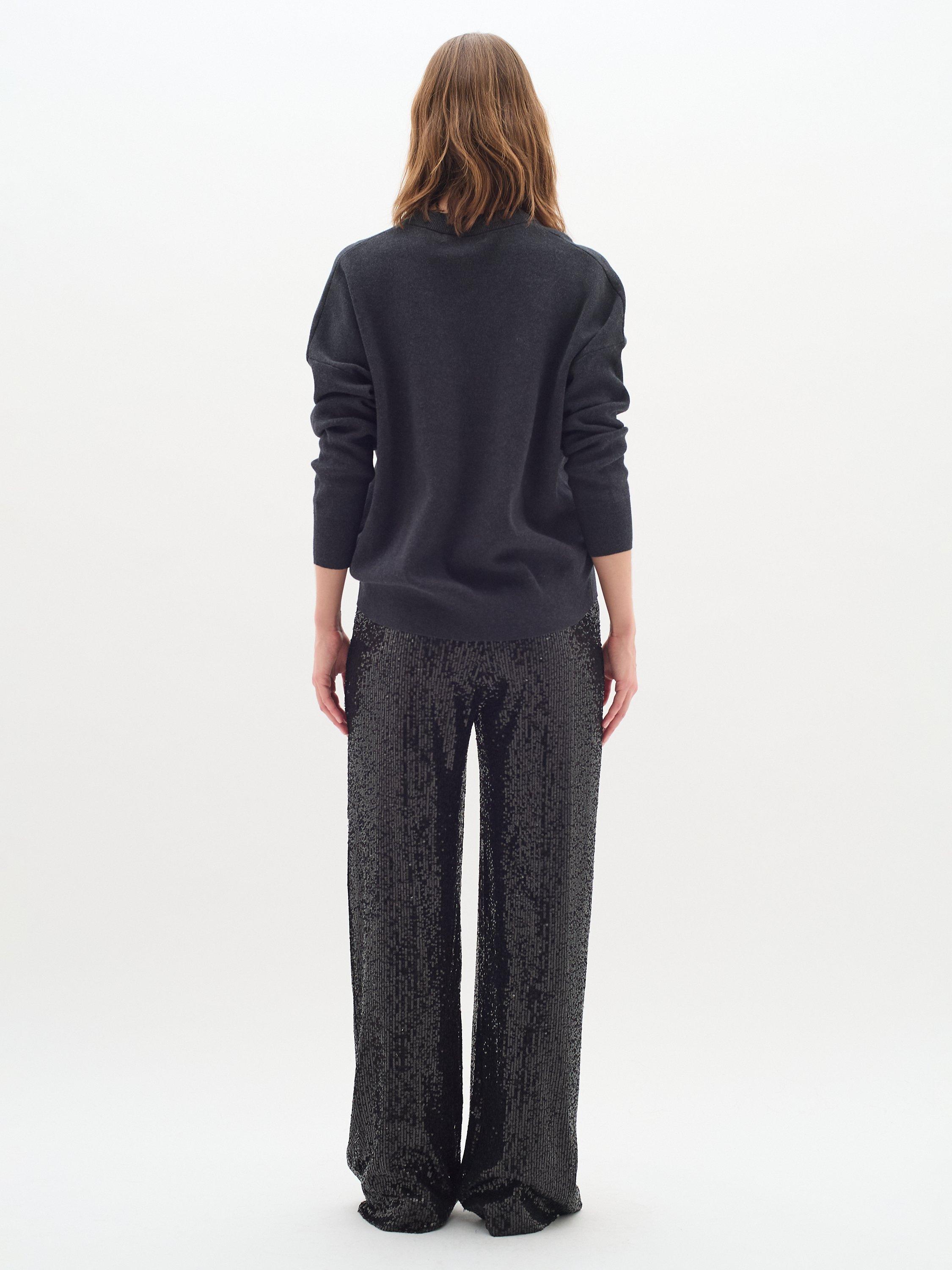 Product image 2 of 6, which shows InWear Foster V-Neck Cotton Jumper, Dark Grey Melange, XS