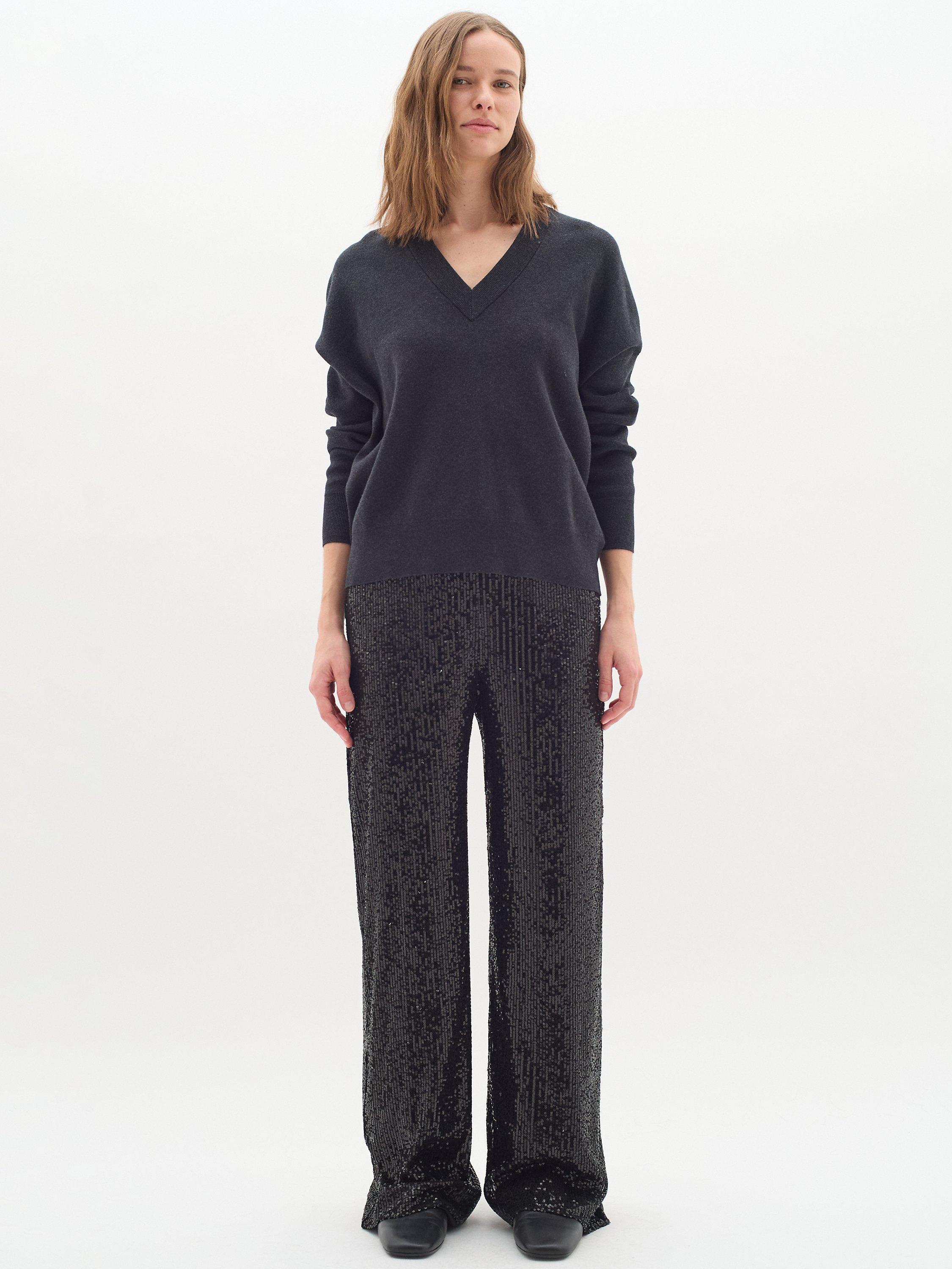 Product image 3 of 6, which shows InWear Foster V-Neck Cotton Jumper, Dark Grey Melange, XS