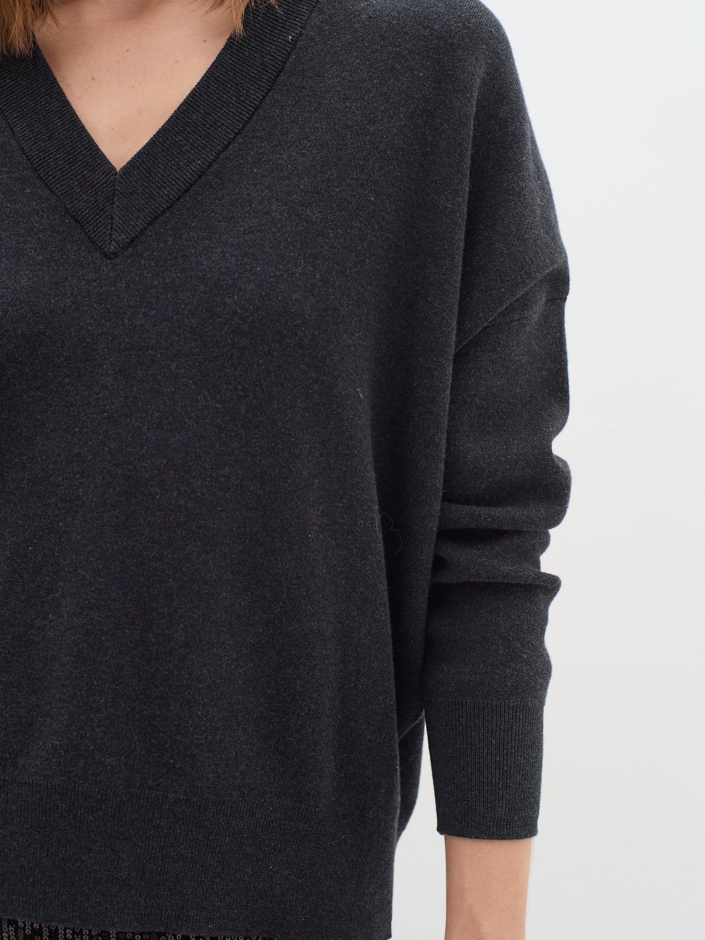 Product image 4 of 6, which shows InWear Foster V-Neck Cotton Jumper, Dark Grey Melange, XS