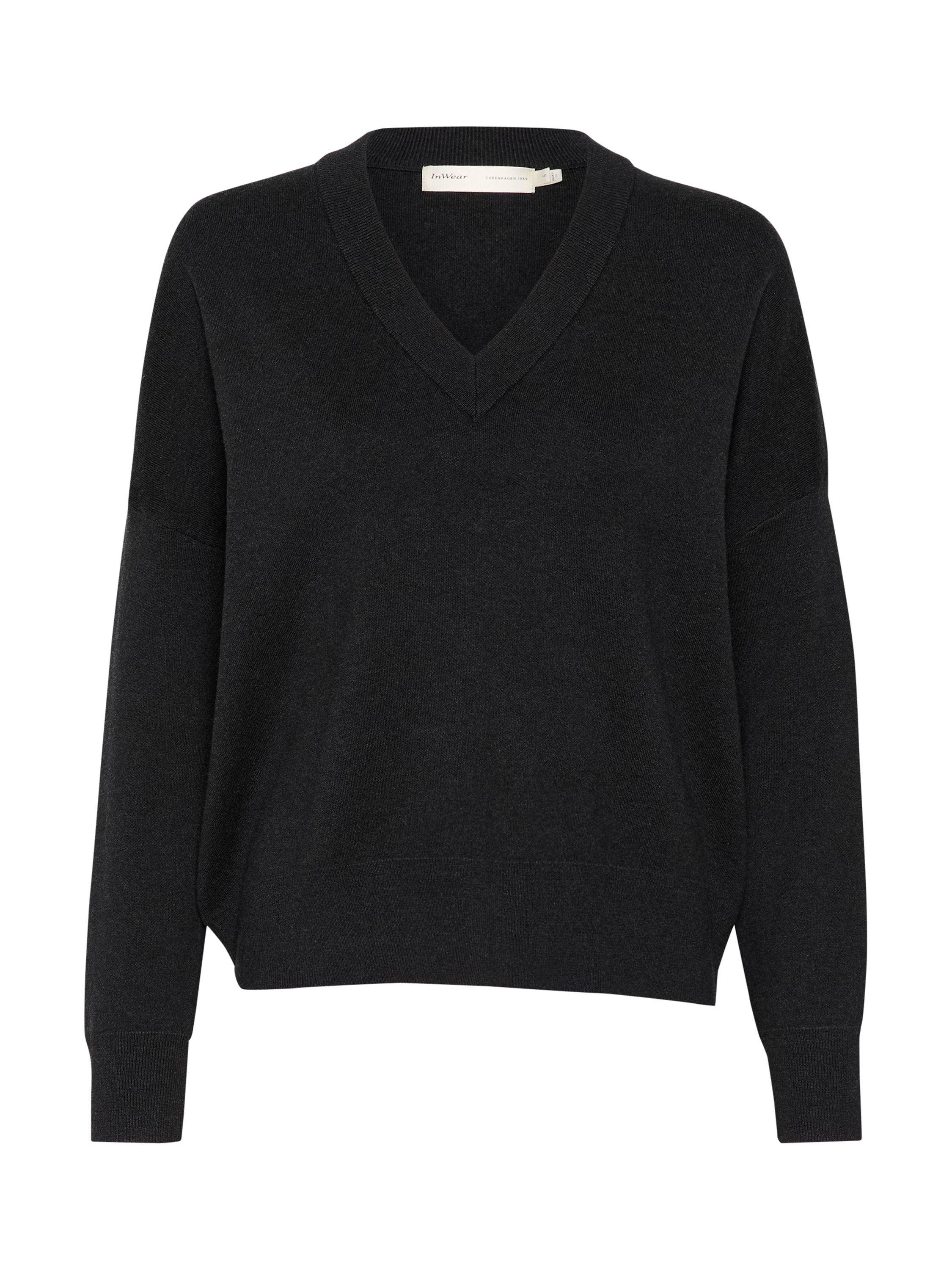 Product image 5 of 6, which shows InWear Foster V-Neck Cotton Jumper, Dark Grey Melange, XS
