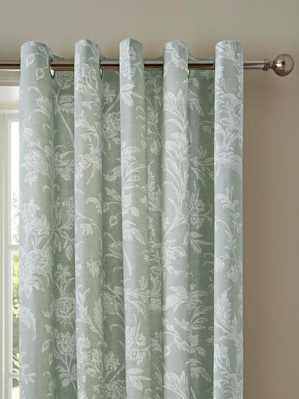 Laura Ashley Lloyd Pair Lined Eyelet Curtains, Sage