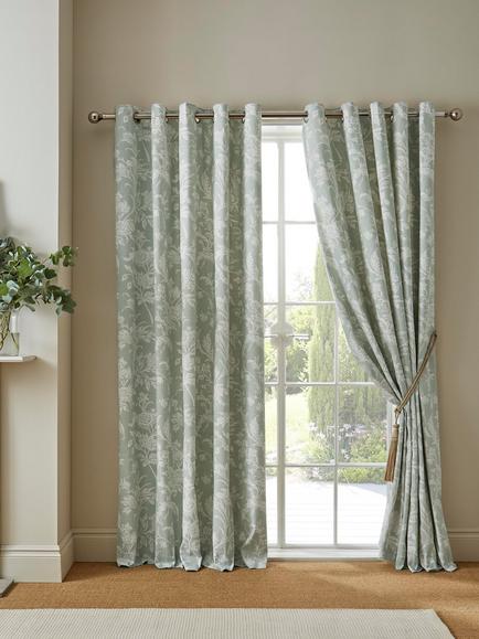 Laura Ashley Lloyd Pair Lined Eyelet Curtains - view 2, Sage