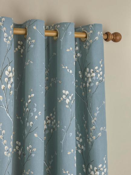 Laura Ashley Pussy Willow Pair Lined Eyelet Curtains, Dark Seaspray