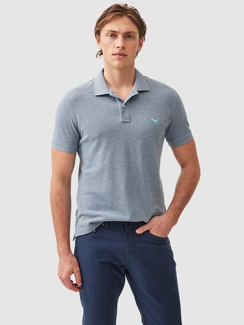 Product image 1 of 5, which shows Rodd & Gunn The Gunn Cotton Slim Fit Short Sleeve Polo Shirt, Steel Blue, XS