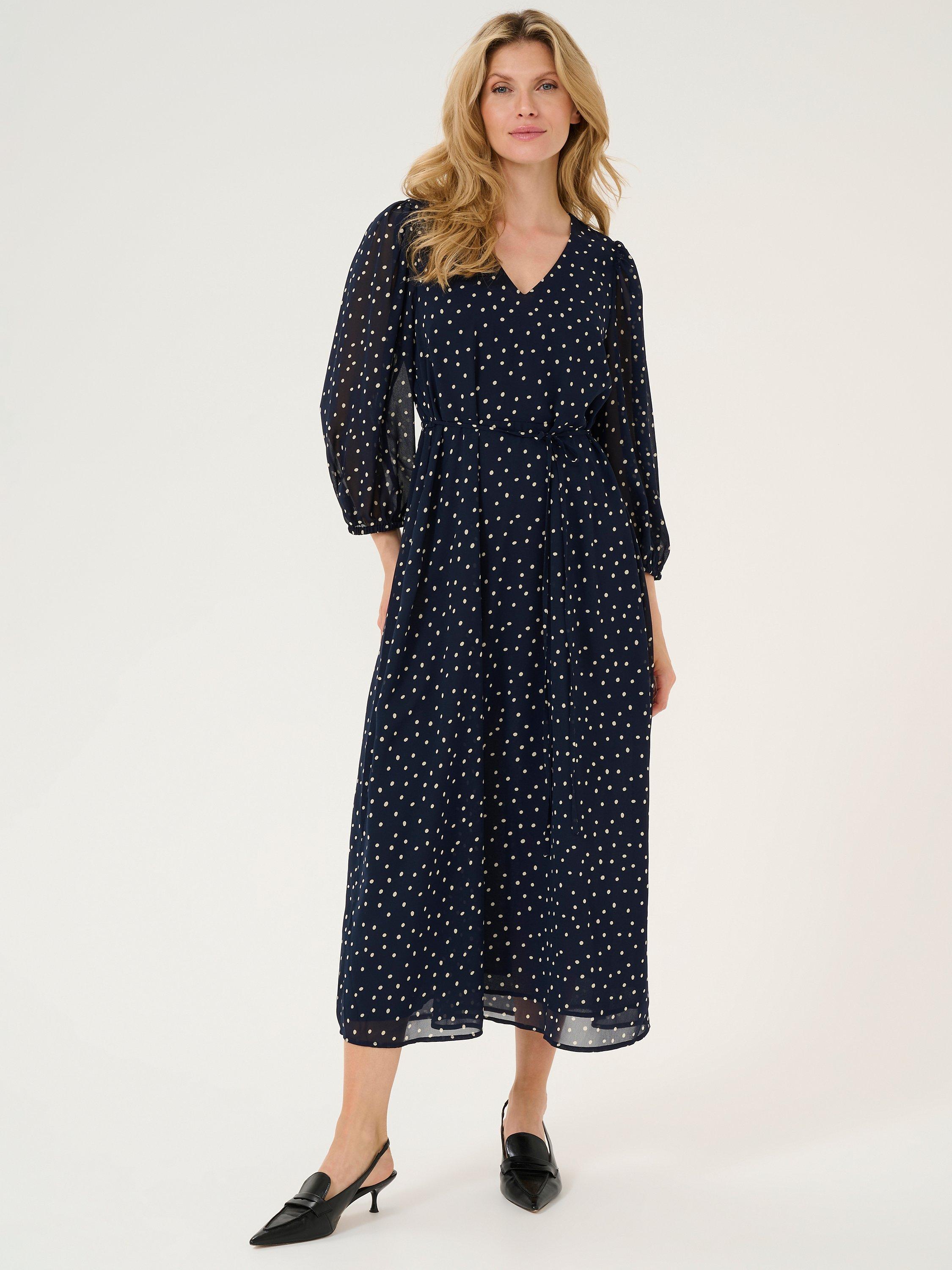 KAFFE Sally V-Neck Dress, Navy/White, 18