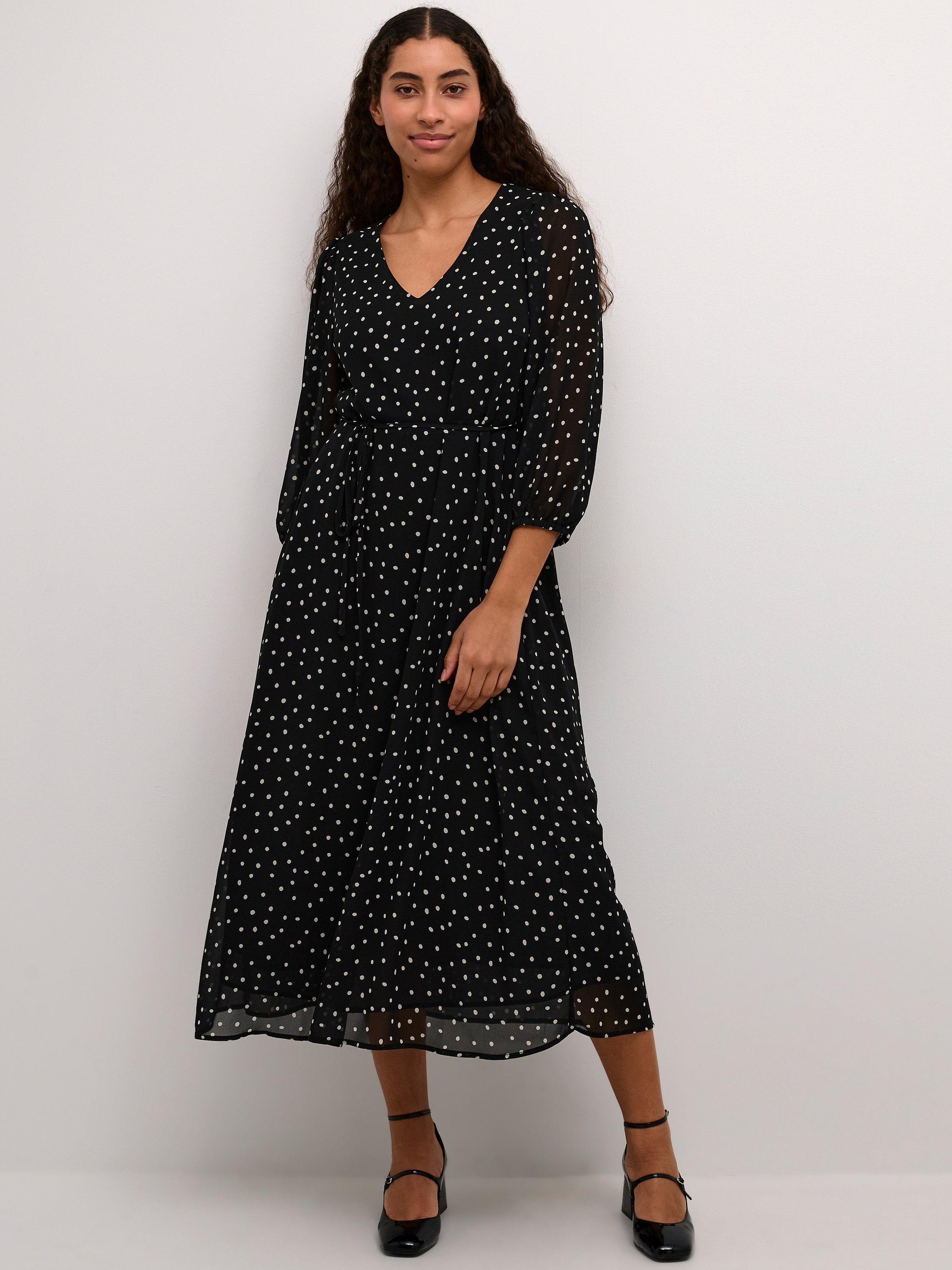 Product image 1 of 5, which shows KAFFE Sally V-Neck Dress, Black/White, 12