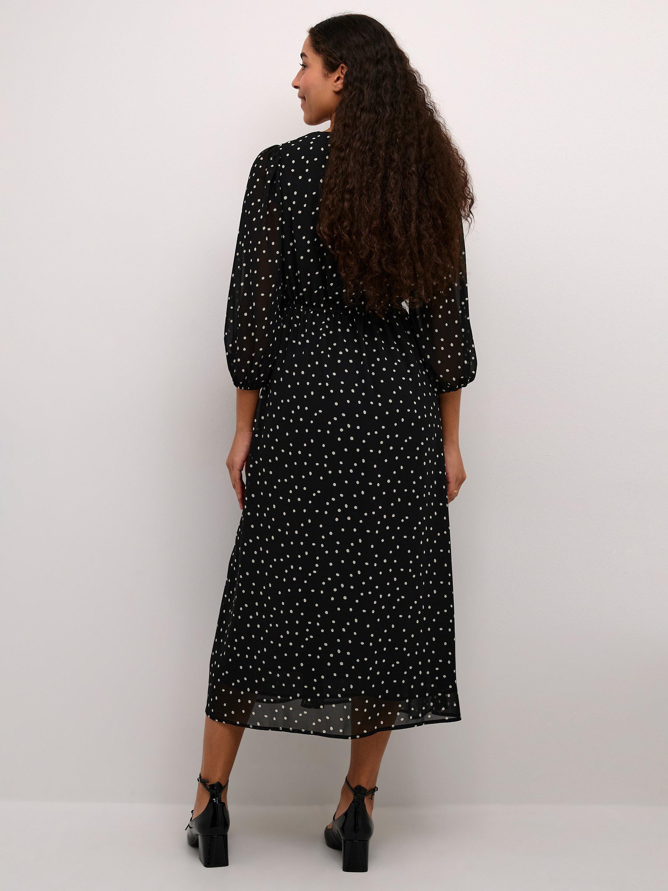 Product image 2 of 5, which shows KAFFE Sally V-Neck Dress, Black/White, 12