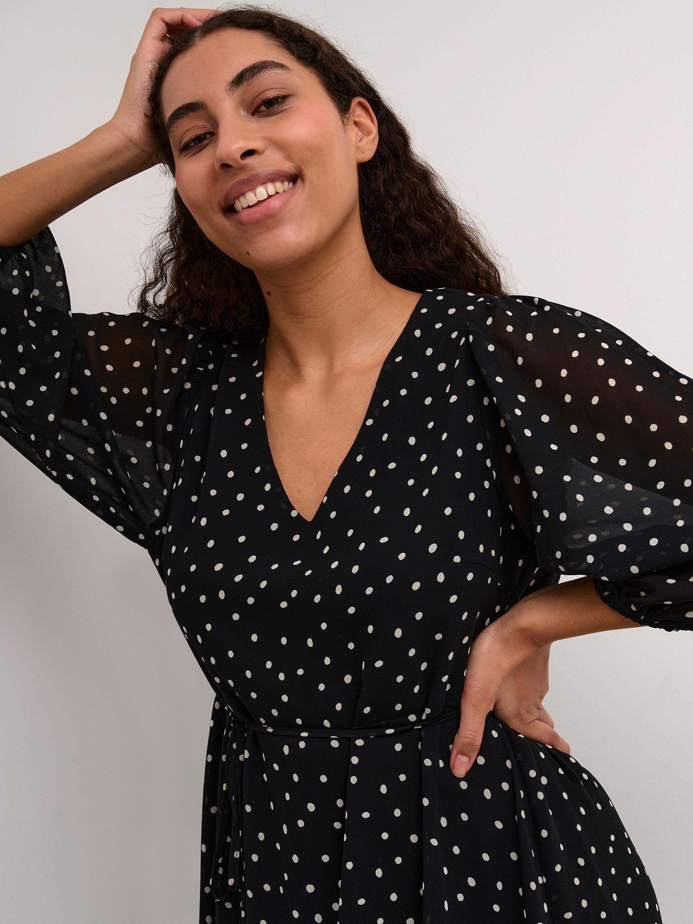 Product image 3 of 5, which shows KAFFE Sally V-Neck Dress, Black/White, 12