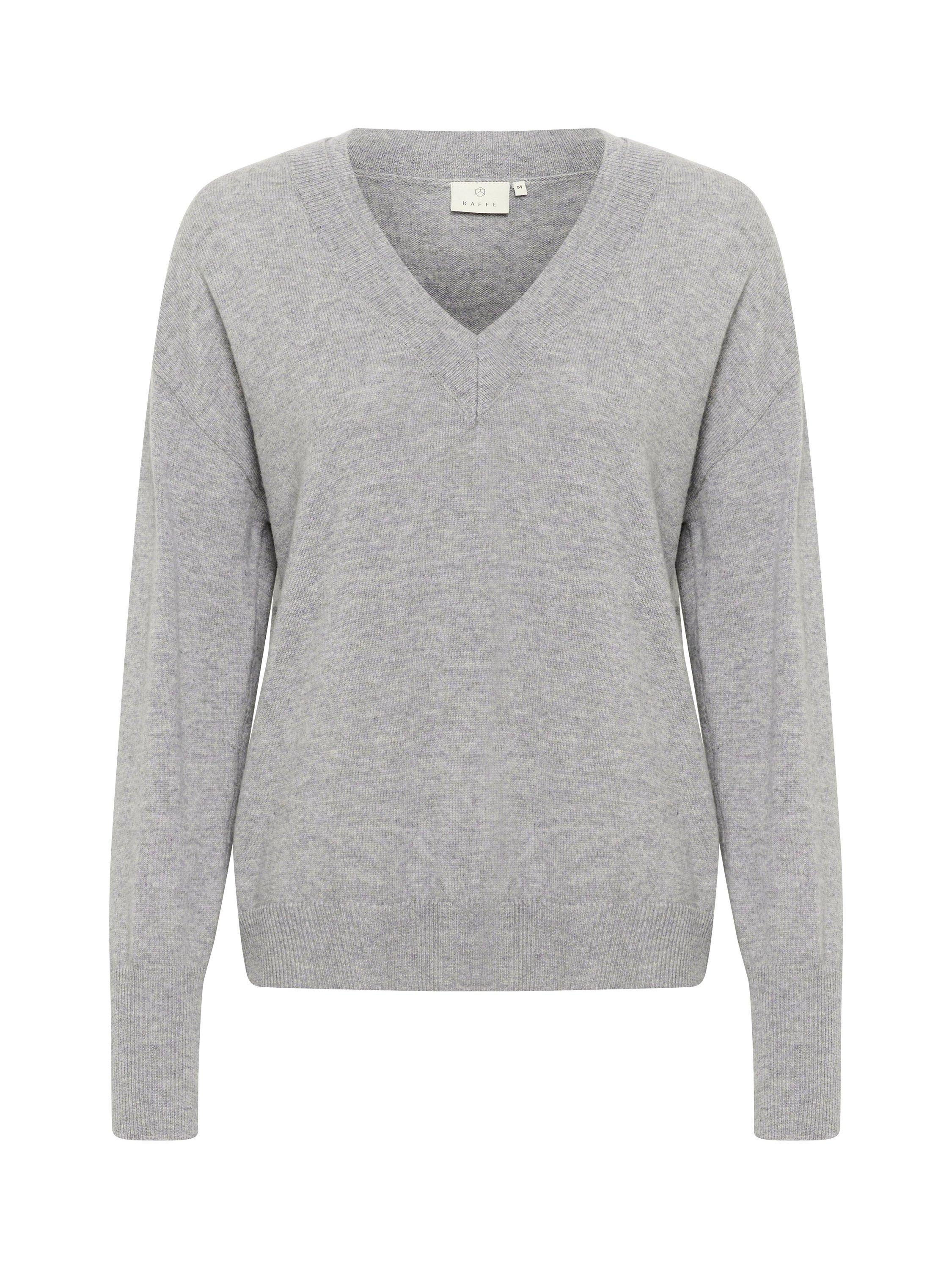KAFFE KAluna Wool & Cashmere Blend Regular Fit V-Neck Jumper, Grey
