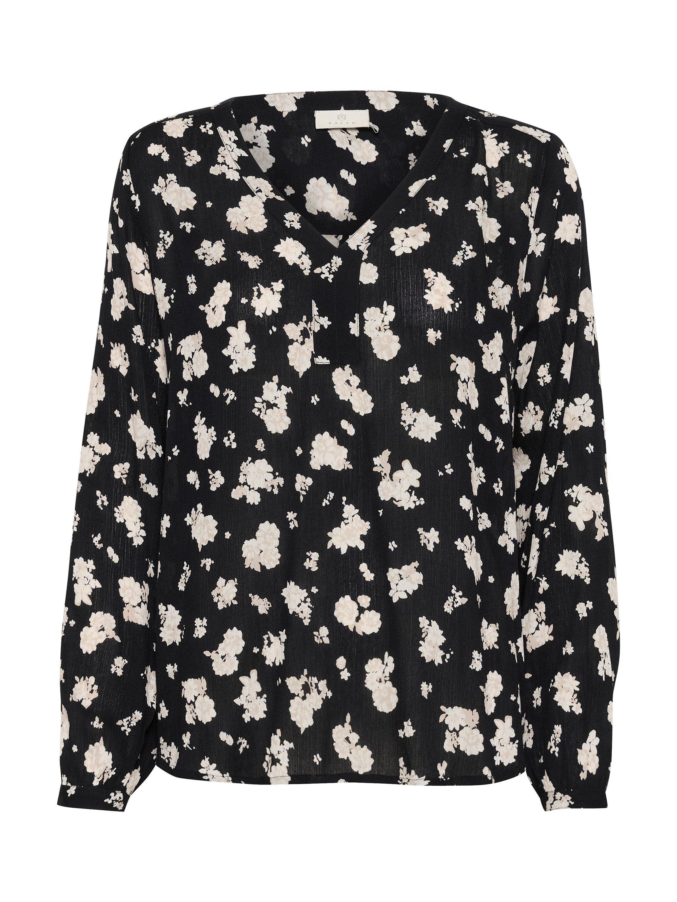 Product image 1 of 2, which shows KAFFE Amber Floral Top, Black/White, 10